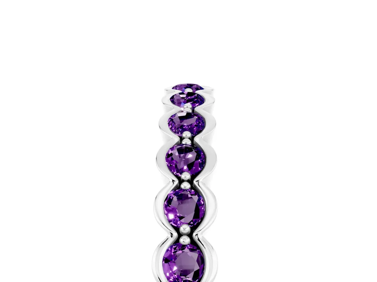 Round Amethyst Bezel Set Eternity Band Platinum
