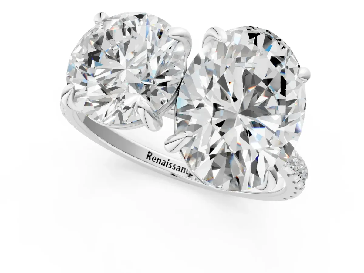 Round and Oval Toi Moi Ring with Prong Setting and Micro Pave Band Silver