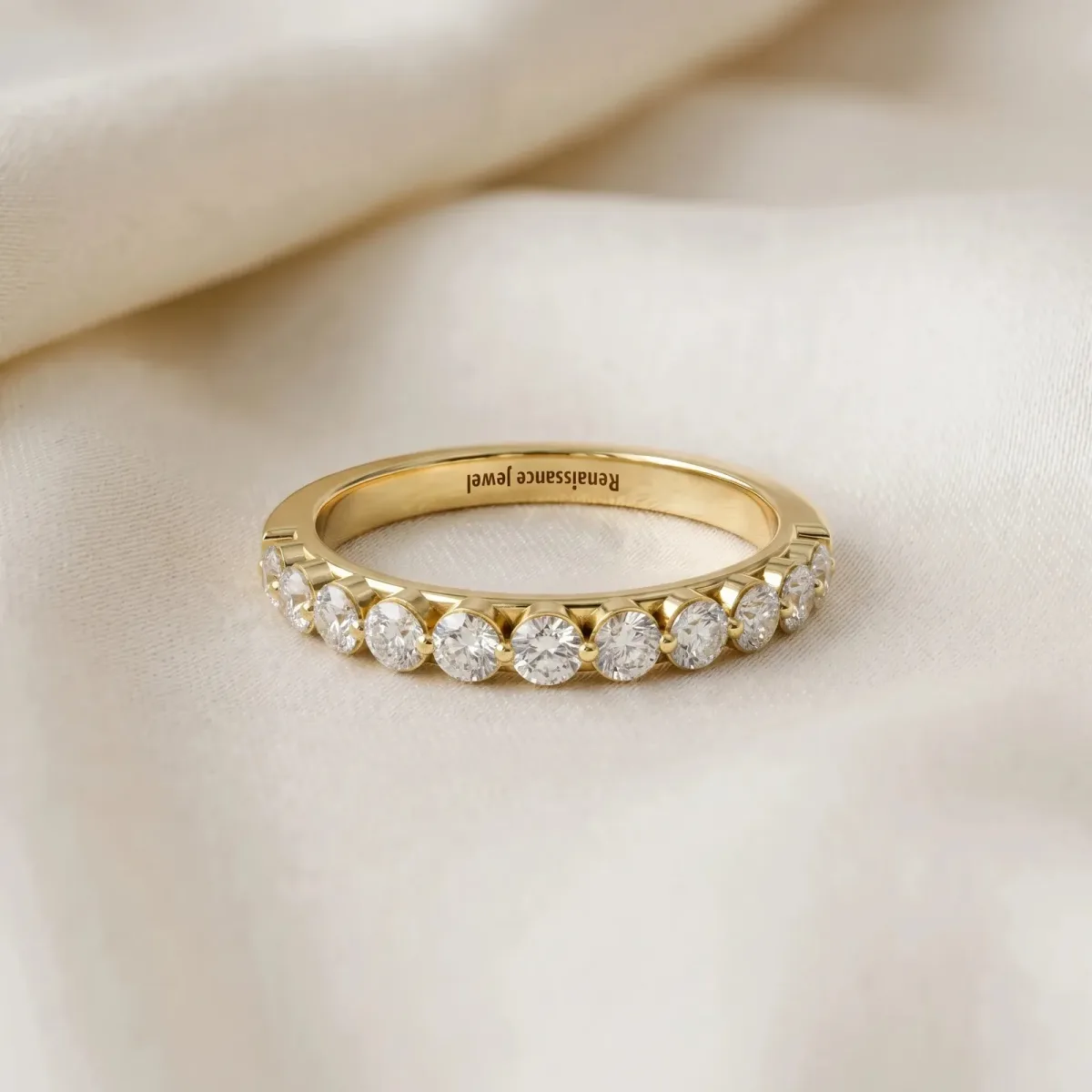 Round Diamond Channel Set Eternity Band Yellow gold