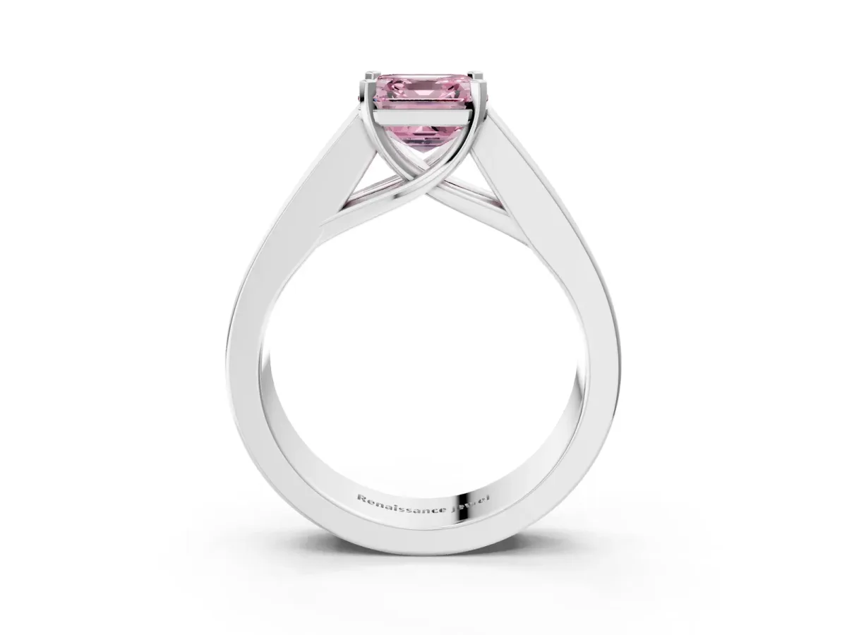 Fancy Pink Asscher Cut Cut Channel Set Solitaire Ring with Four-Prong Setting White gold