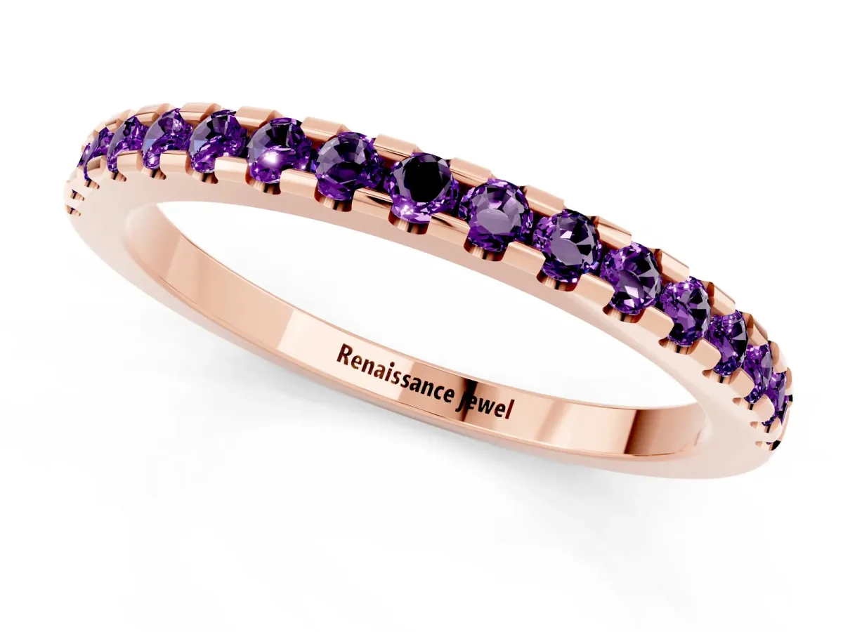 Round Amethyst Pavé Set Eternity Band with Micro Prong Setting Rose gold