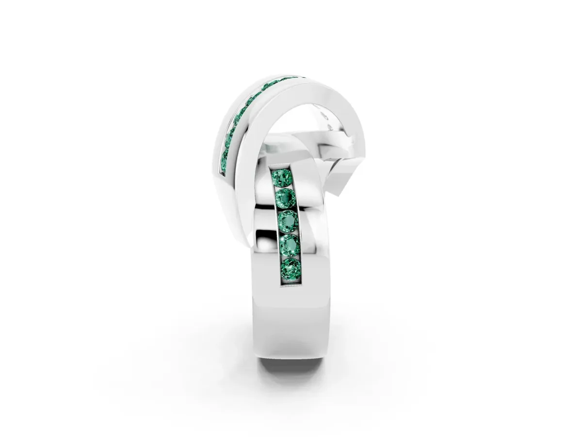 Pavé Round Green Sapphire Crossover Band with Channel Setting White gold