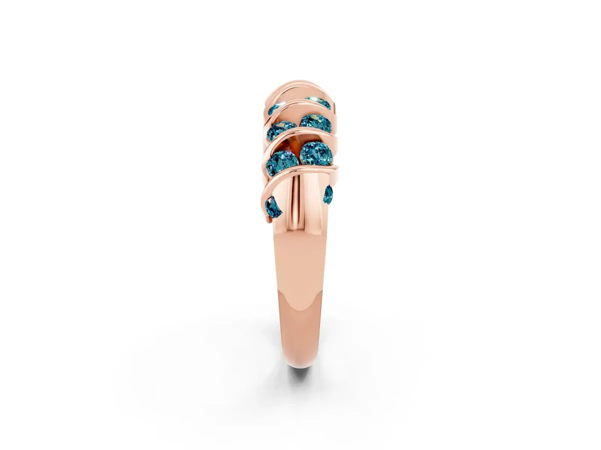 Channel Set Round Blue Topaz Multi-Row Band Rose gold