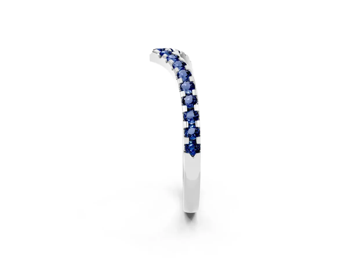 Pavé Round Blue Sapphire Chevron Band with Shared Prong Setting Platinum