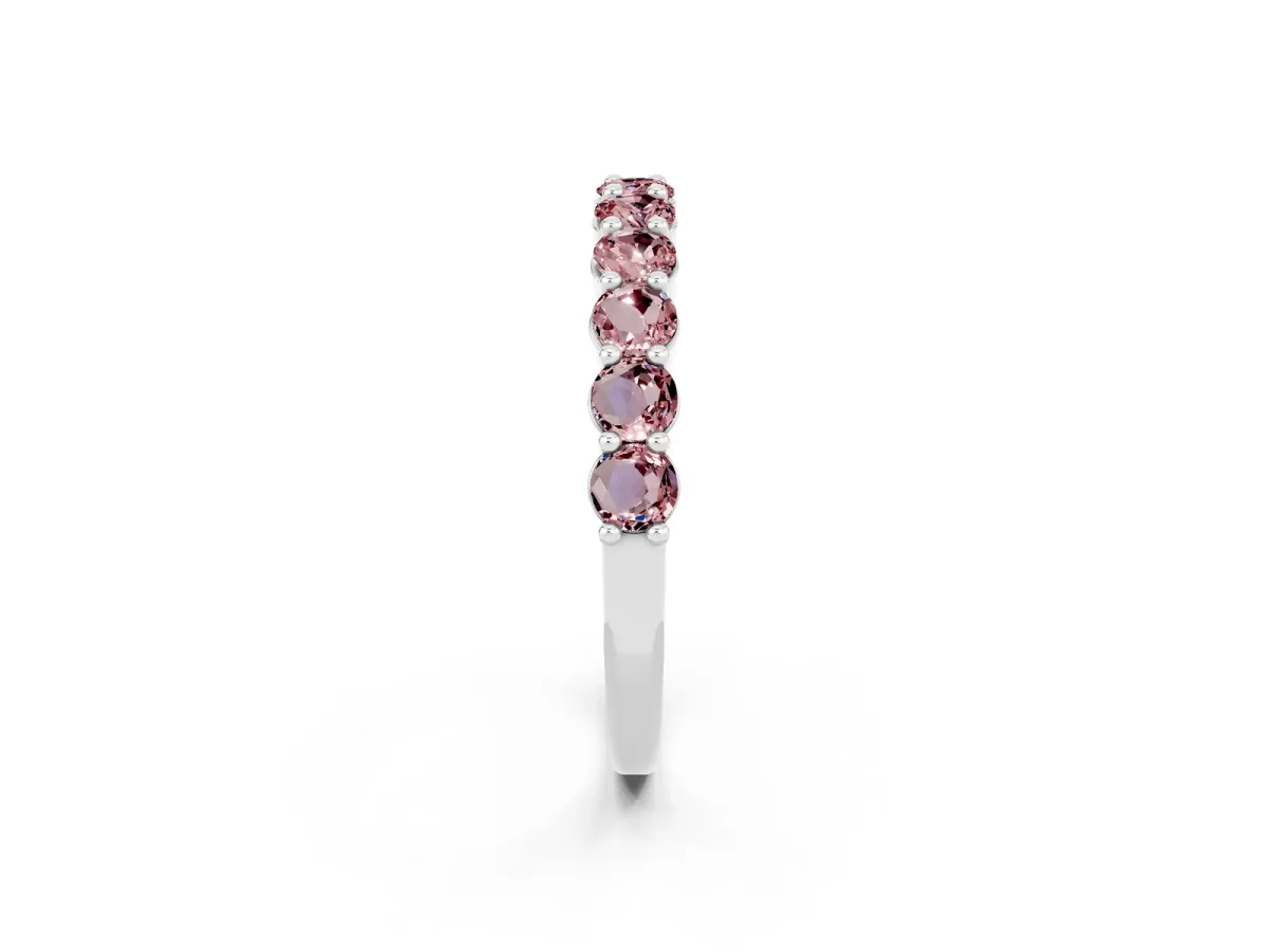 Round Morganite Half Eternity Band with Prong Setting Silver