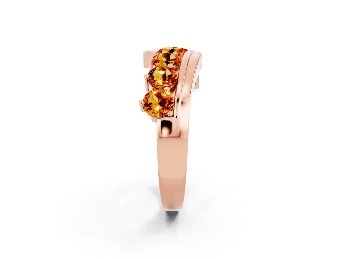 Round Citrine Wave Band with Channel and Shared Prong Setting Rose gold