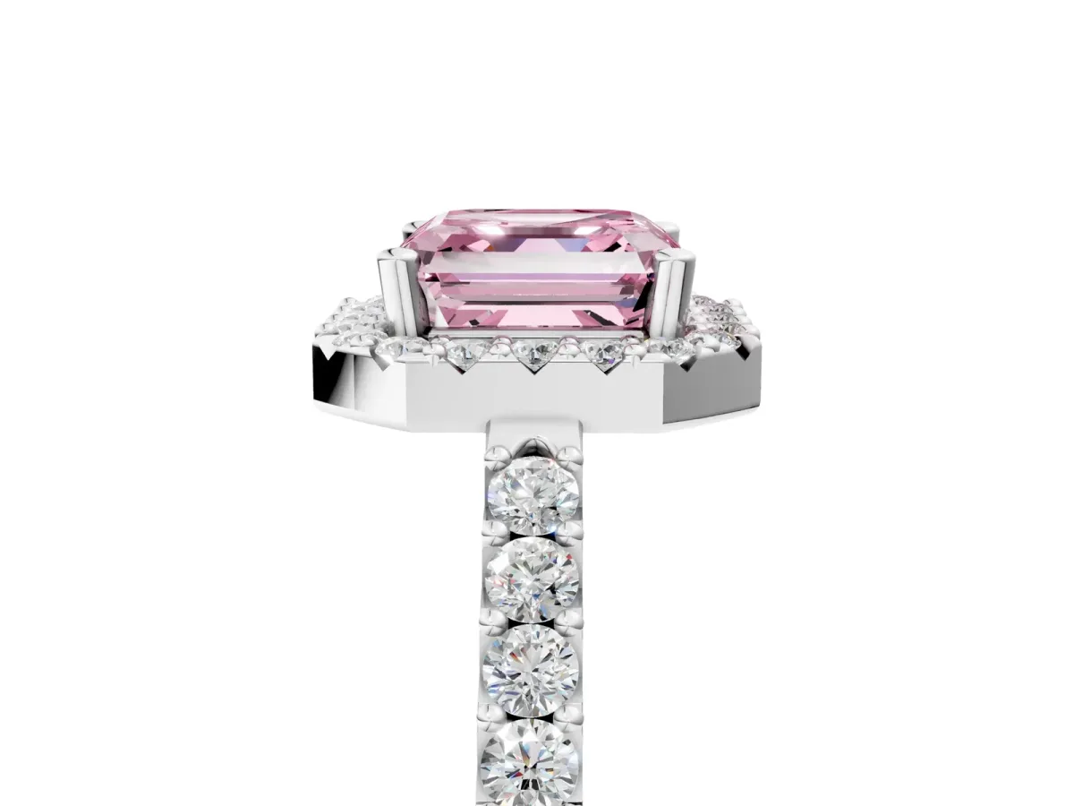 Fancy Pink Asscher Cut Halo Diamond Pavé Solitaire Ring Platinum