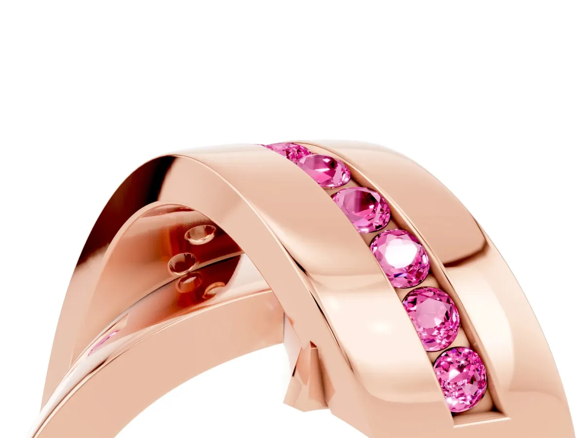 Pavé Round Pink Sapphire Crossover Band with Channel Setting Rose gold