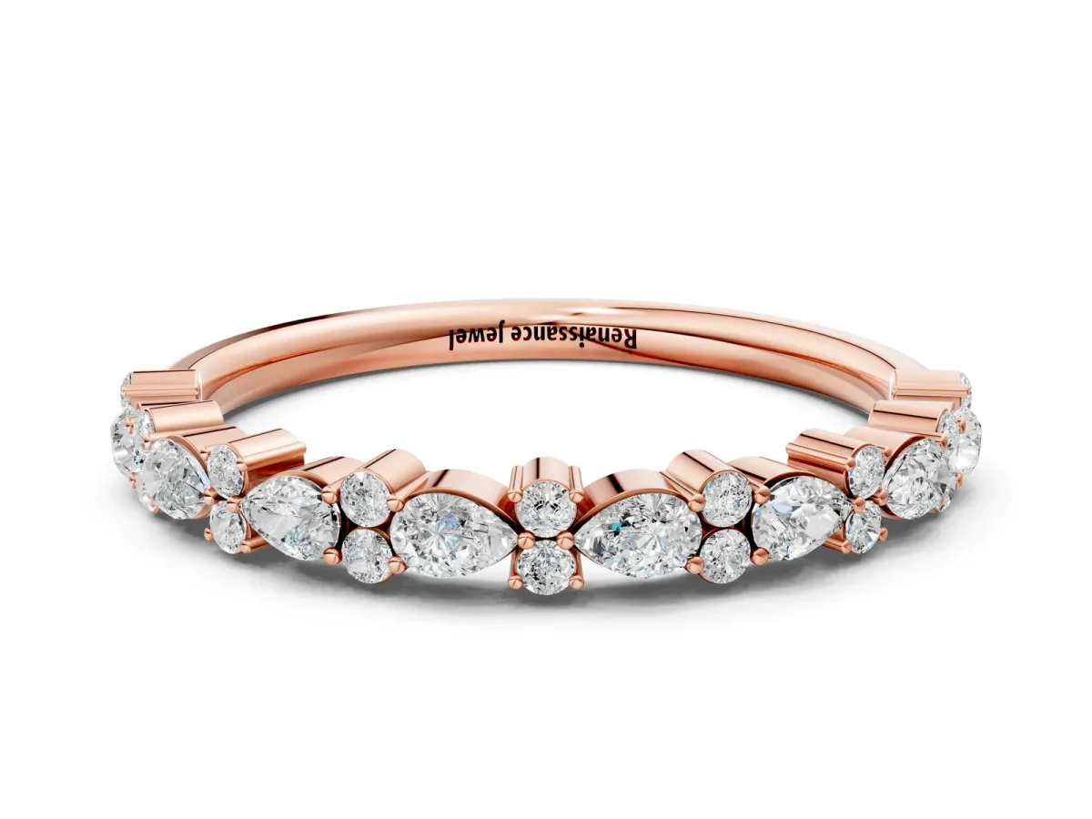 Pear and Round Diamond Wedding Band Rose gold