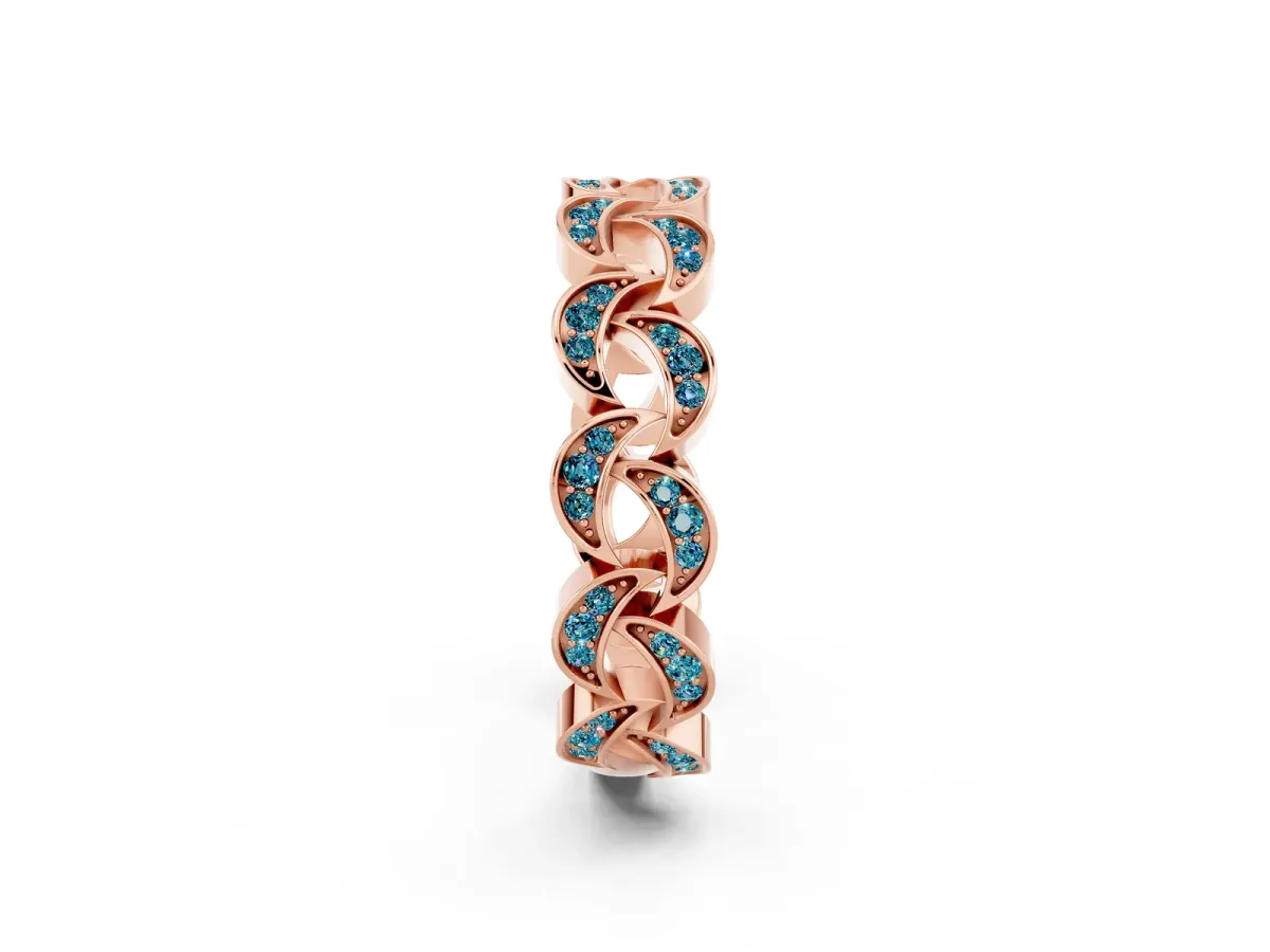 Pavé Round Blue Topaz Interlocking Eternity Band with Bezel Prong Setting Rose gold