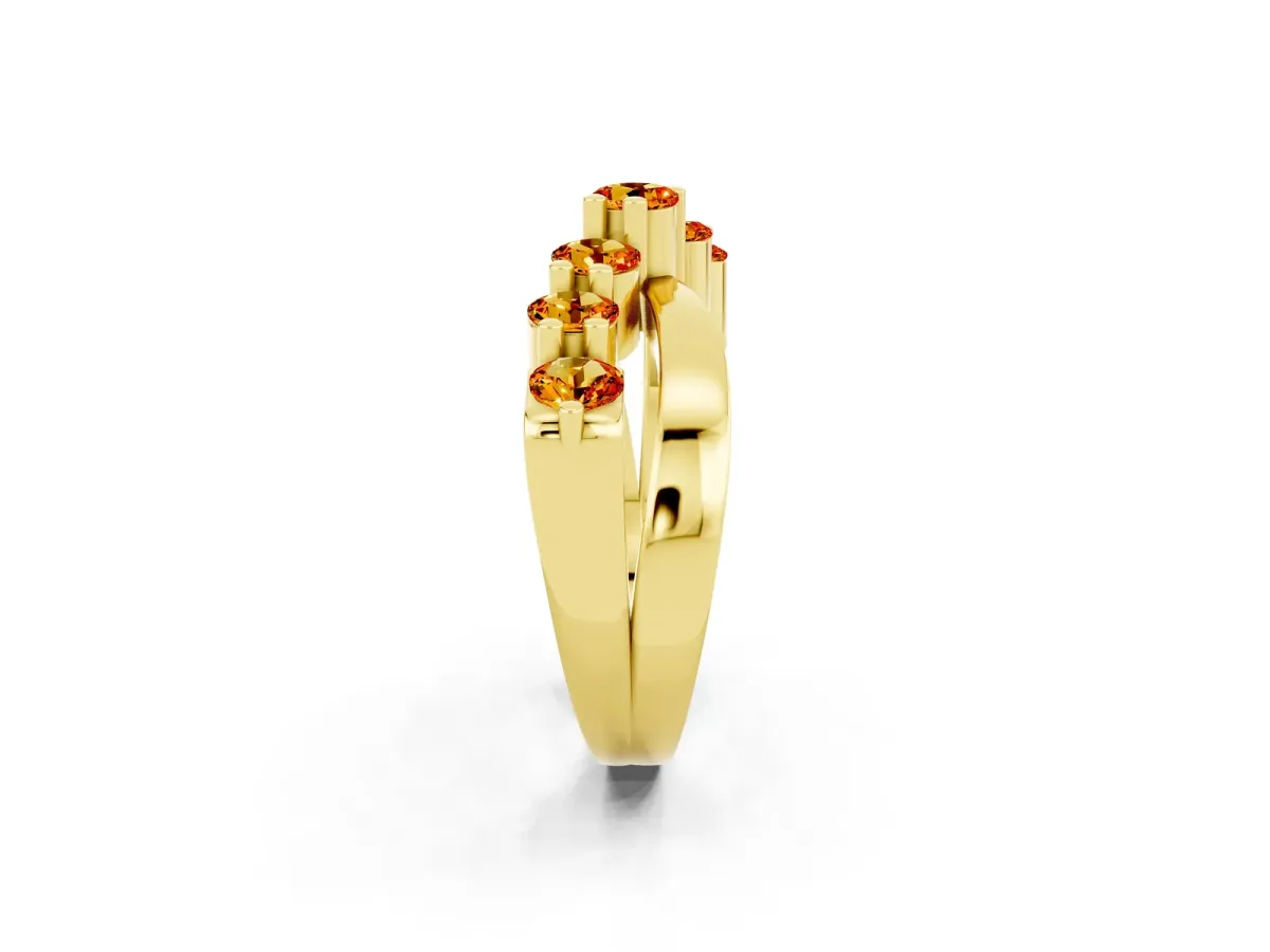 Round Citrine Prong-Set Crossover Band Yellow gold