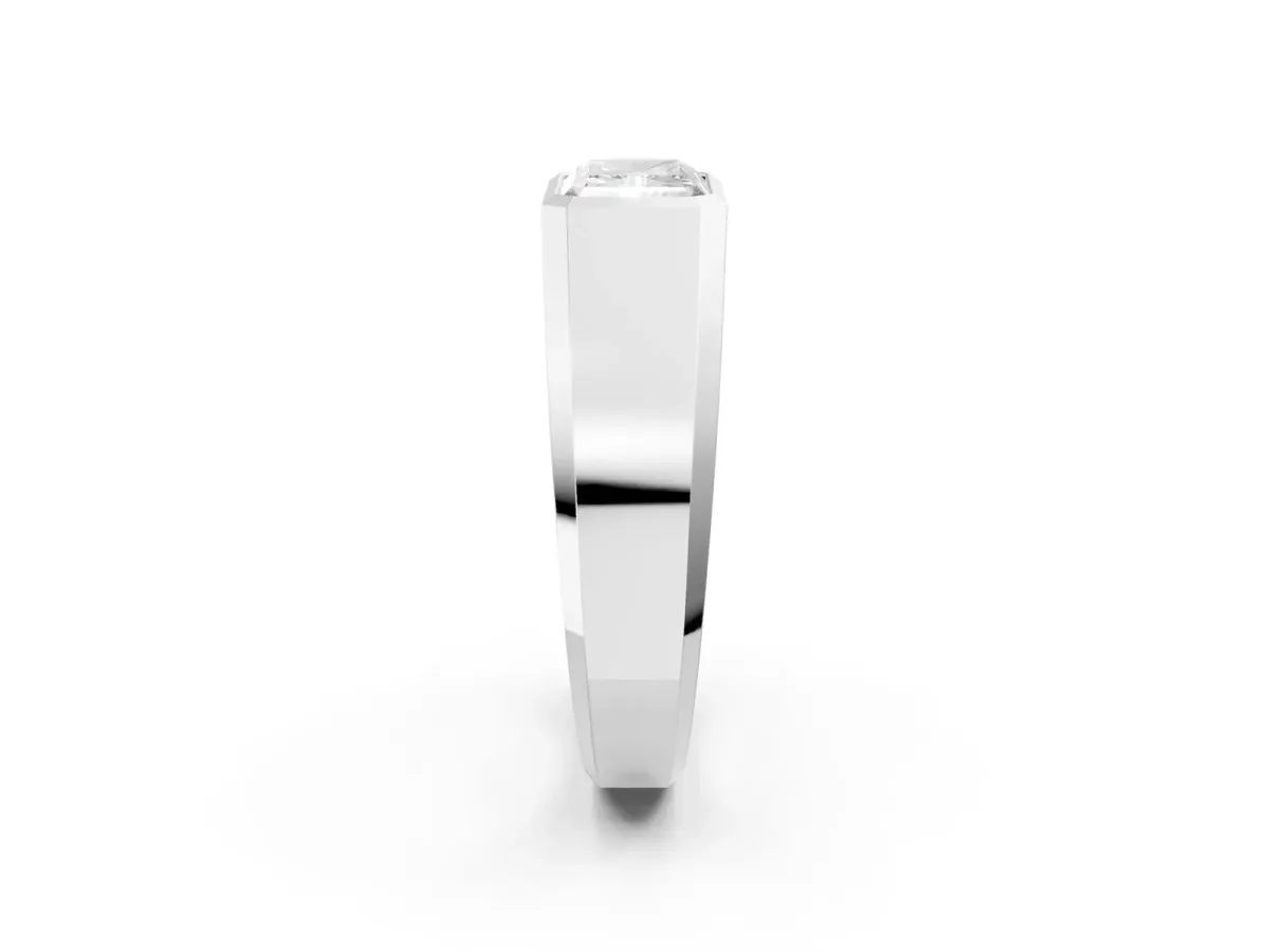 Radiant Diamond Wide Bezel Mens Ring Silver