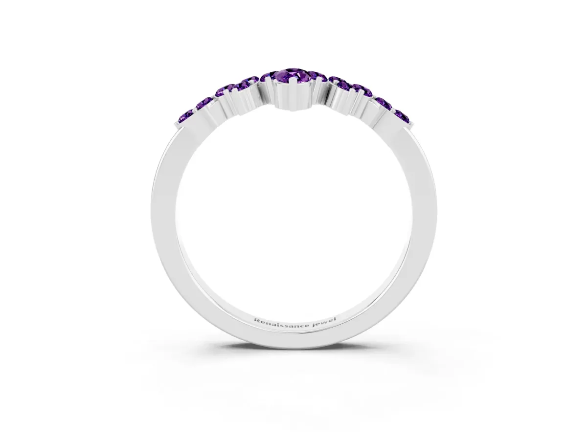 Marquise and Round Amethyst Chevron Band with Prong Setting Platinum