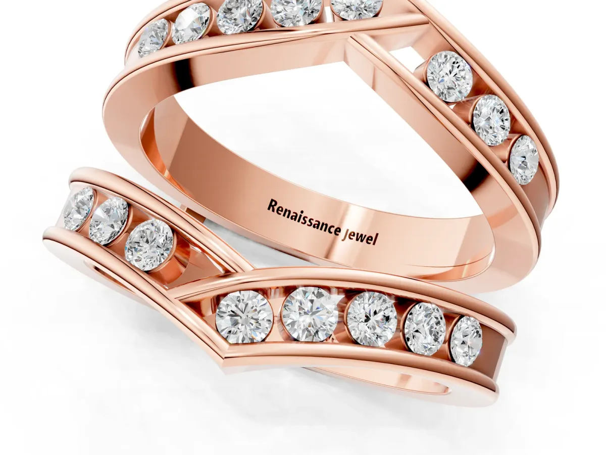 Round Diamond Channel-Set Chevron Band Rose gold