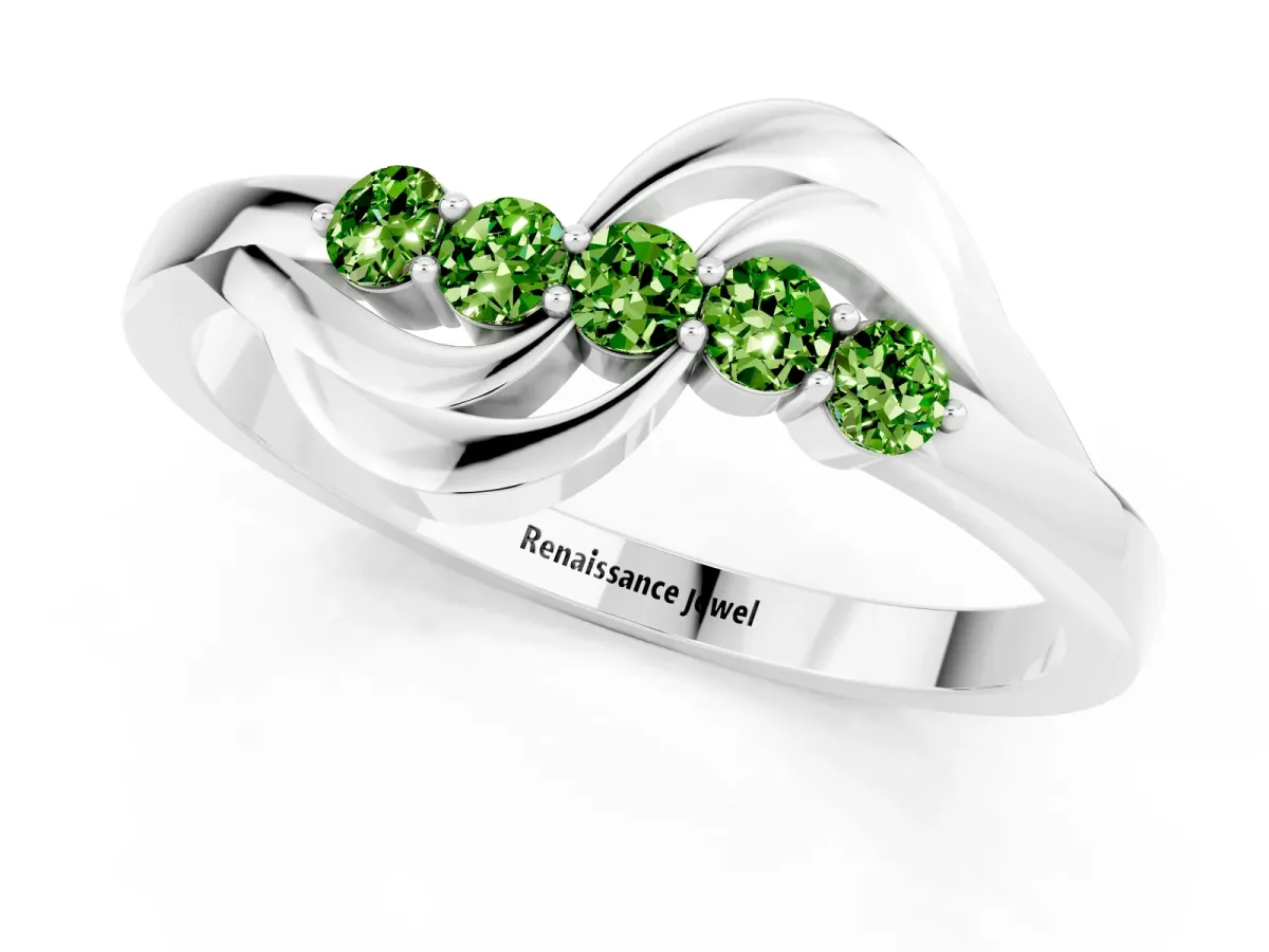Five-Stone Round Peridot Crossover Band with Prong Setting Platinum