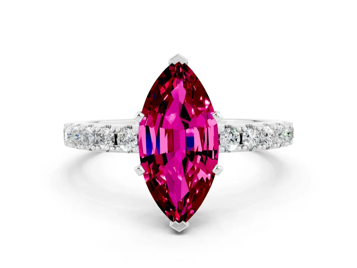 Marquise Cut Garnet Solitaire Pavé Band with Four-Prong Setting Silver