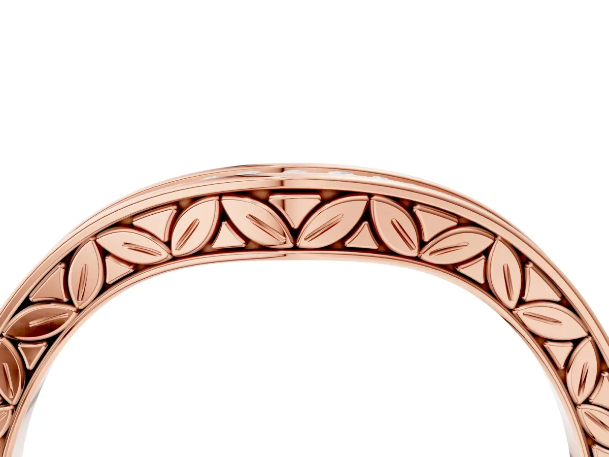 Round Cut Channel Set Wave Band with Pavé Setting Rose gold