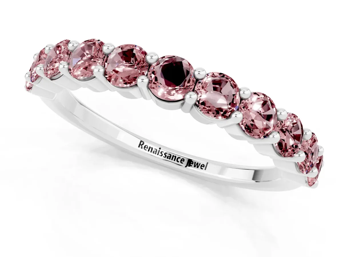 Round Morganite Half Eternity Band with Prong Setting Silver