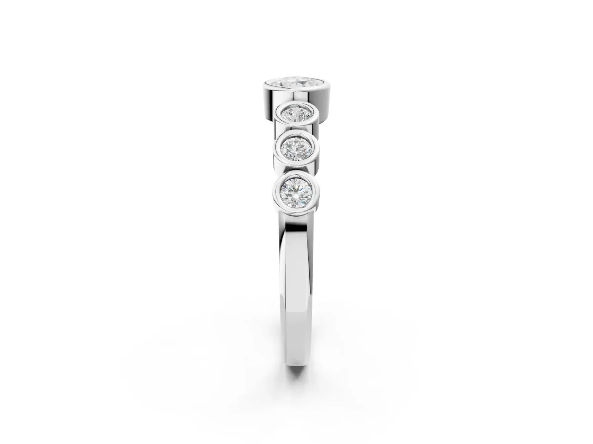 Bezel Set Oval Diamond Half Eternity Band Silver