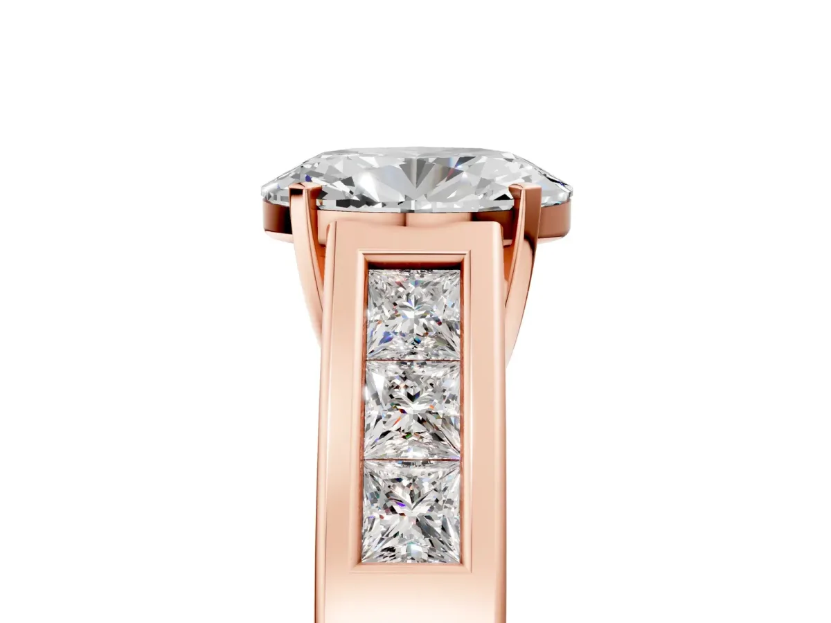 Oval Cut Cut Channel Set Solitaire Ring with Four-Prong Setting Rose gold