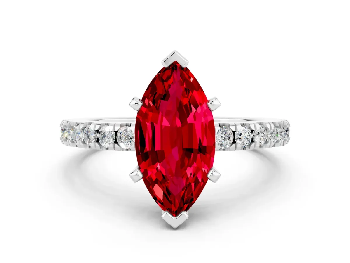 Marquise Cut Solitaire Ruby with Pavé Band and Four-Prong Setting Silver