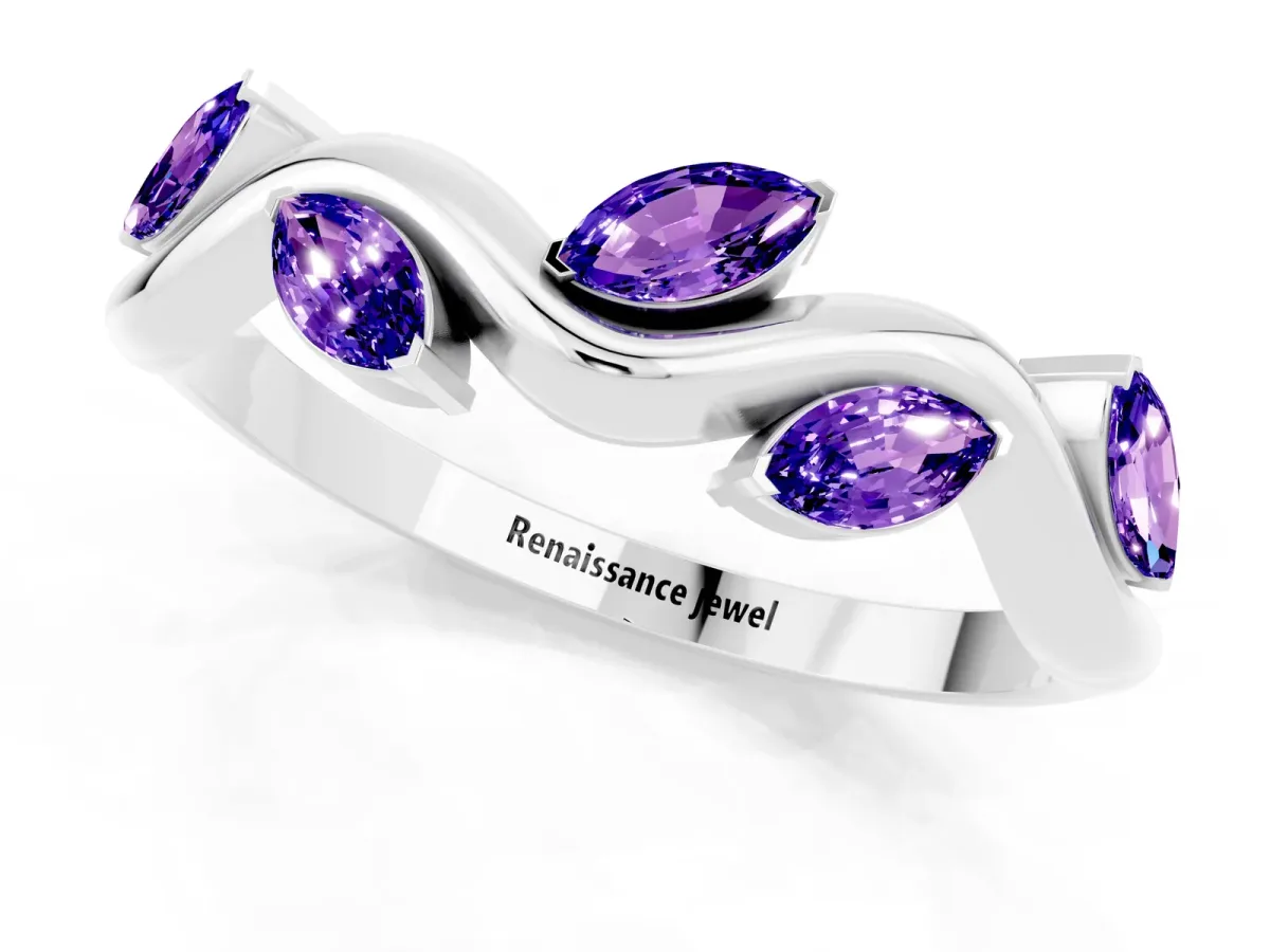 Marquise Tanzanite Twisted Band with Prong Setting Silver