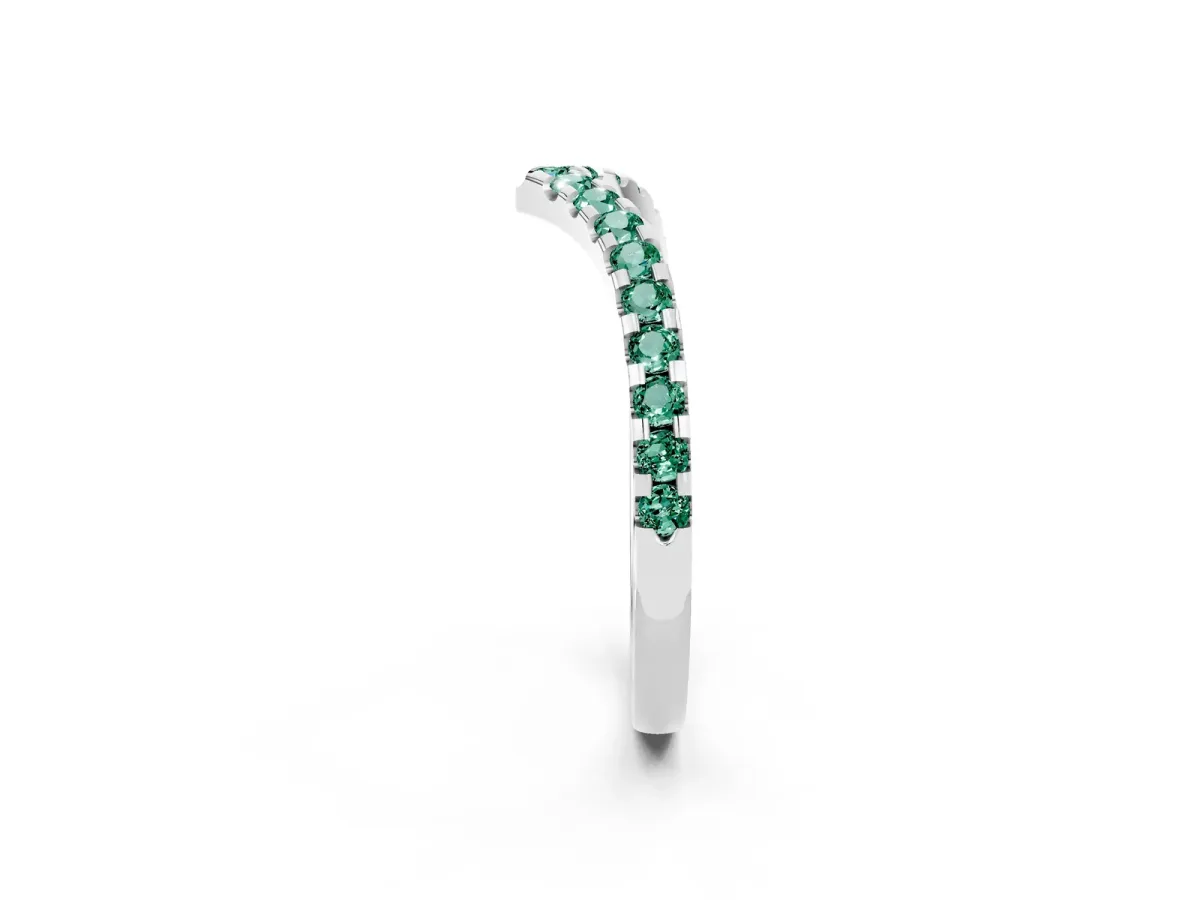 Pavé Round Green Sapphire Chevron Band with Shared Prong Setting Silver
