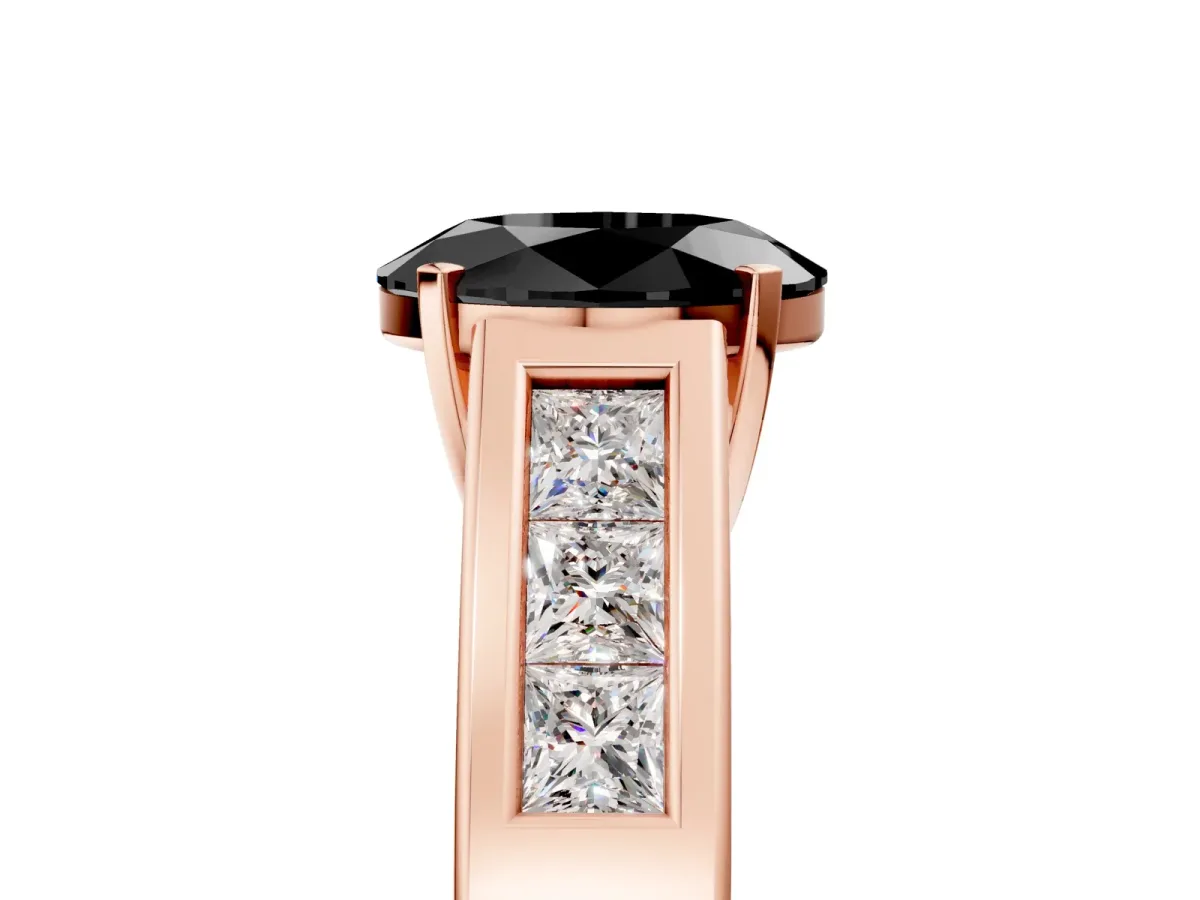 Fancy Black Oval Cut Cut Channel Set Solitaire Ring with Four-Prong Setting Rose gold