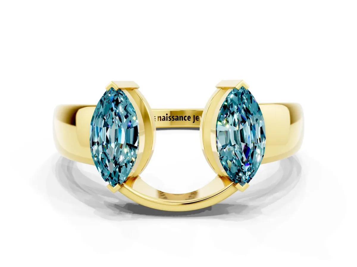 Marquise Blue Topaz Open Band Ring with Tension Setting Yellow gold