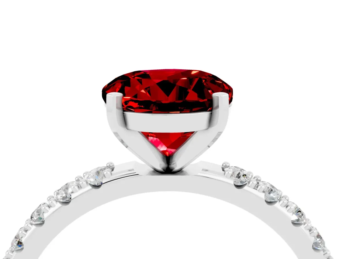 Round Cut Ruby Solitaire Pavé Band with Four-Prong Setting Platinum