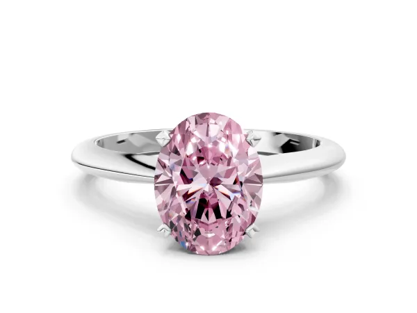Fancy Pink Oval Cut Diamond Solitaire Engagement Ring with Classic Band and Four-Prong Setting Silver