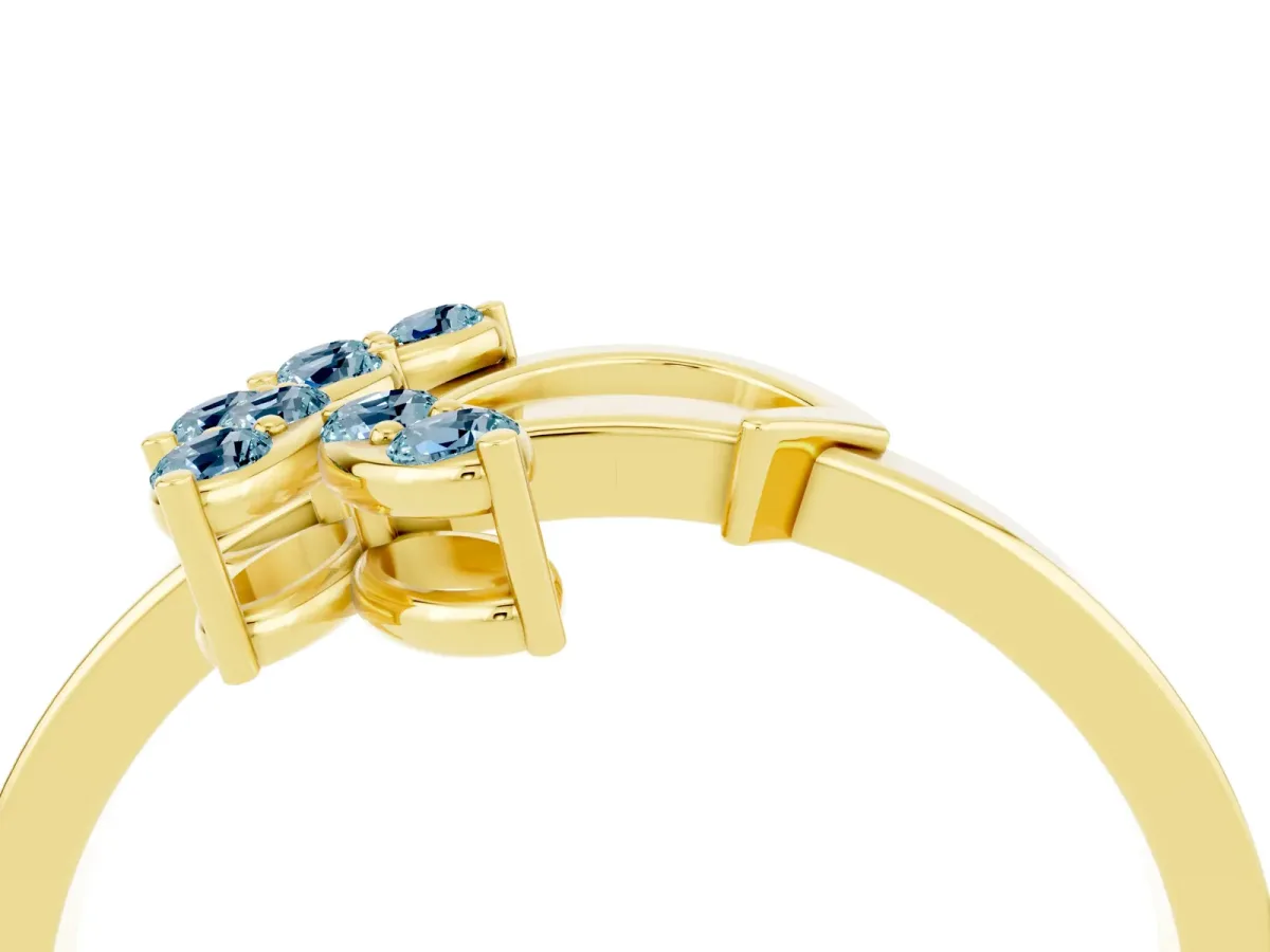 Marquise Aquamarine Cluster Bypass Ring with Prong Setting Yellow gold