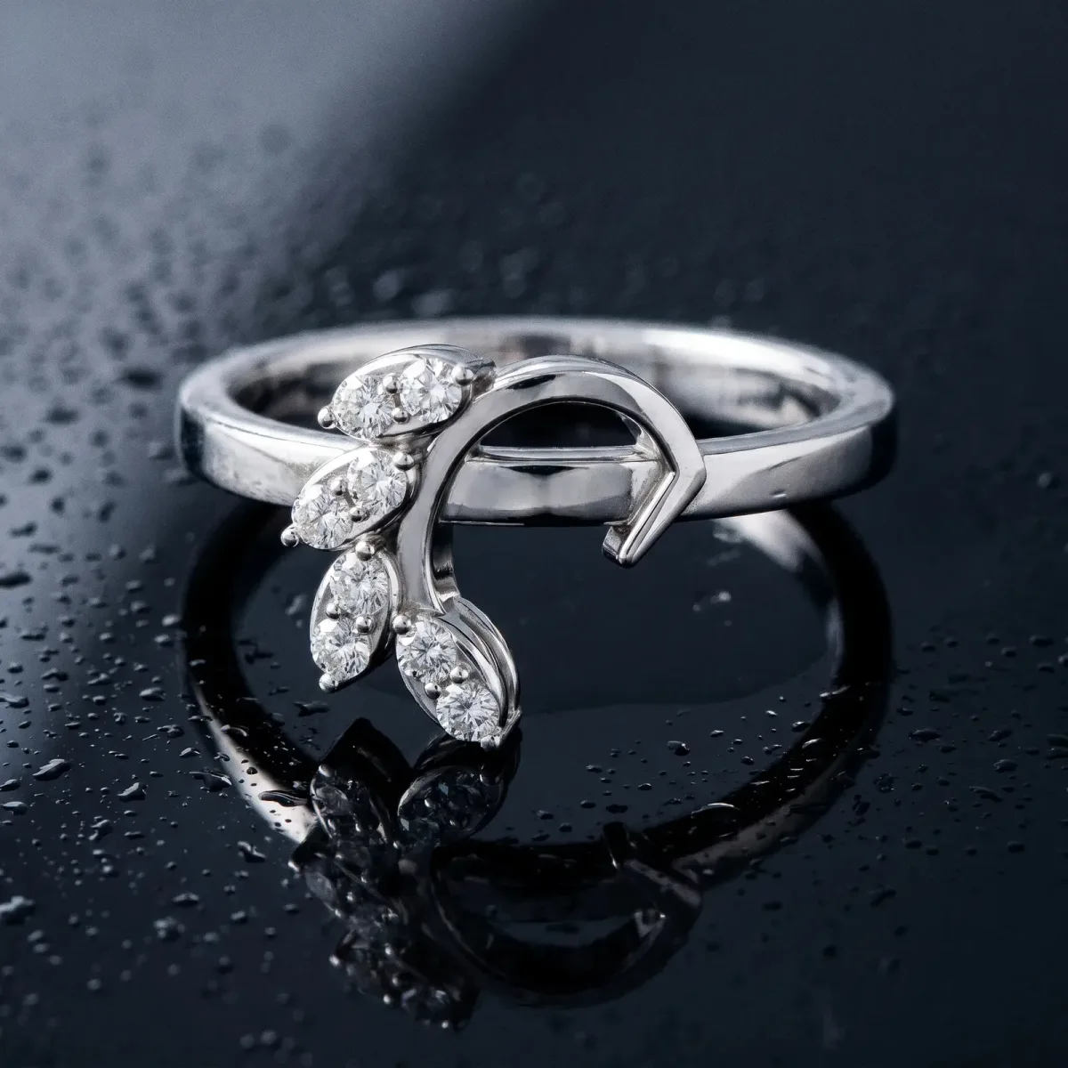 Marquise Diamond Cluster Bypass Ring with Prong Setting White gold