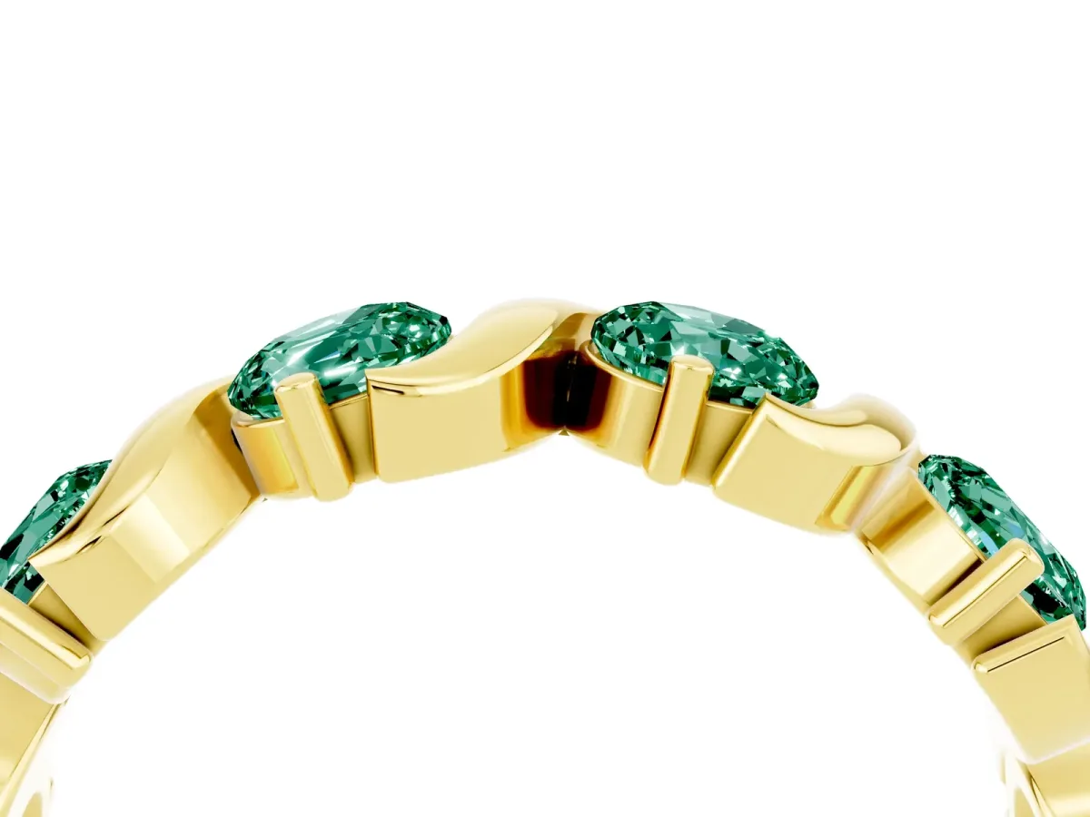 Six-Stone Round Green Sapphire Wave Band with Shared Prong Setting Yellow gold