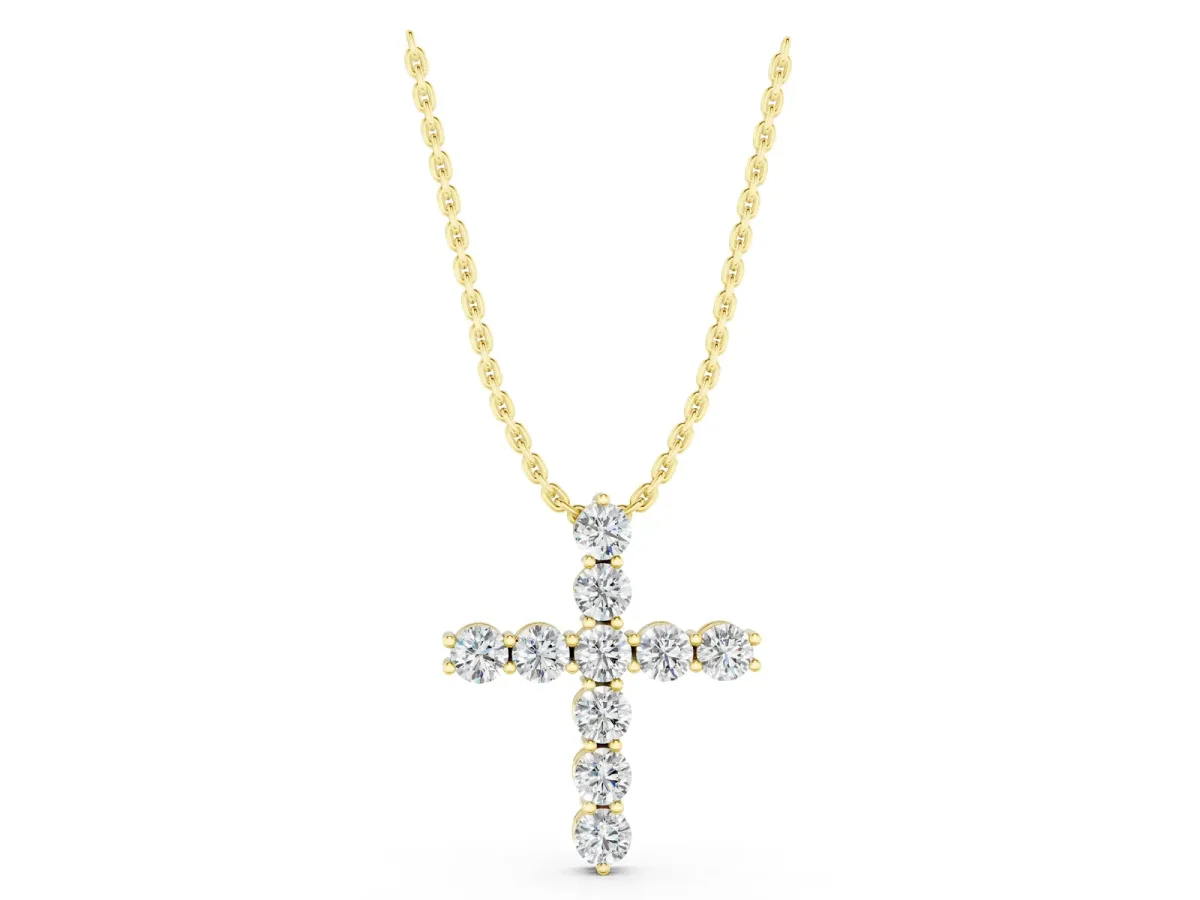 Round Diamond Prong-Set Cross Pendant Yellow gold