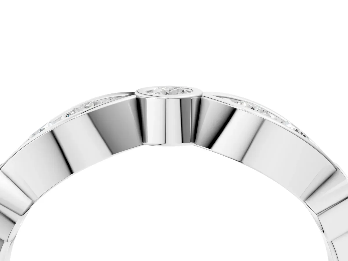 Bezel Set Round Diamond Marquise Band Silver