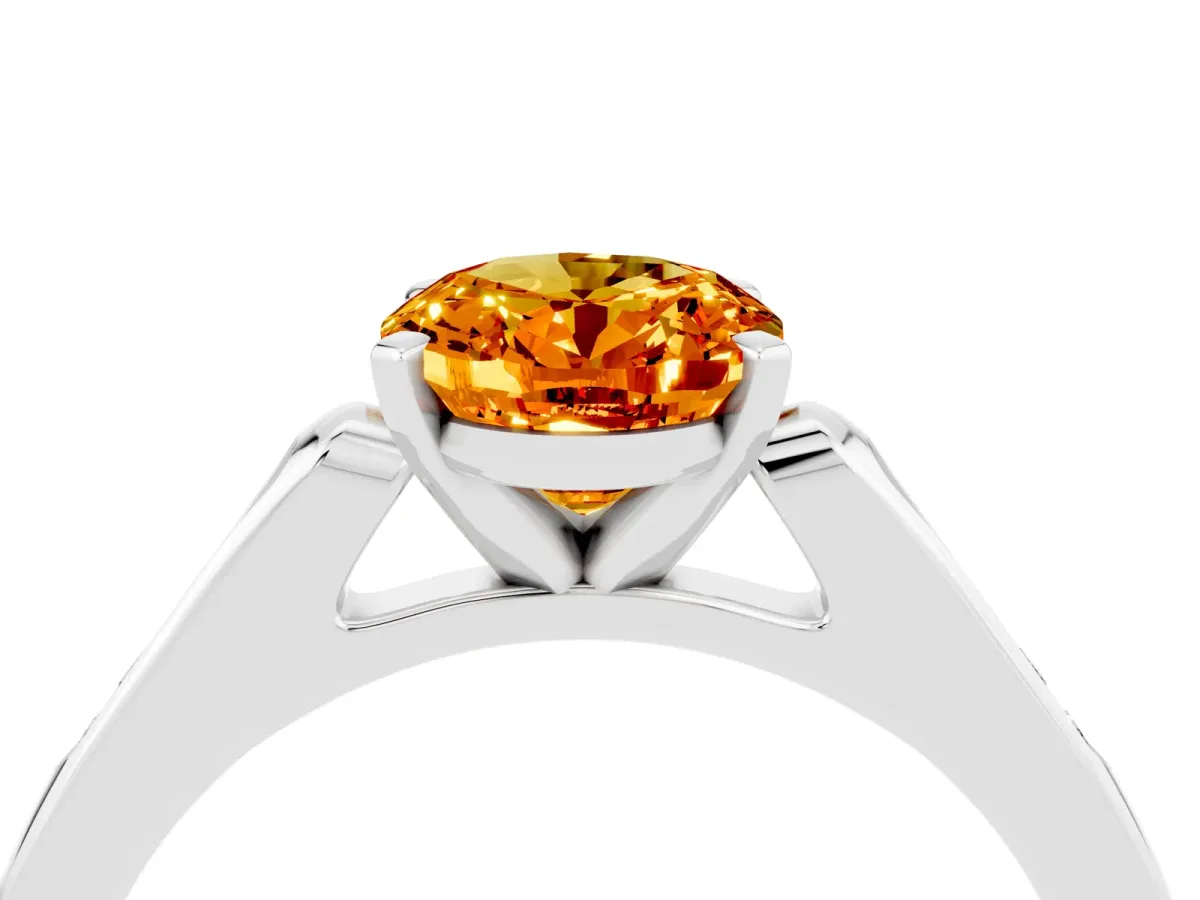 Oval Cut Citrine Solitaire Ring with Channel Set Round Band and Prong Setting Silver