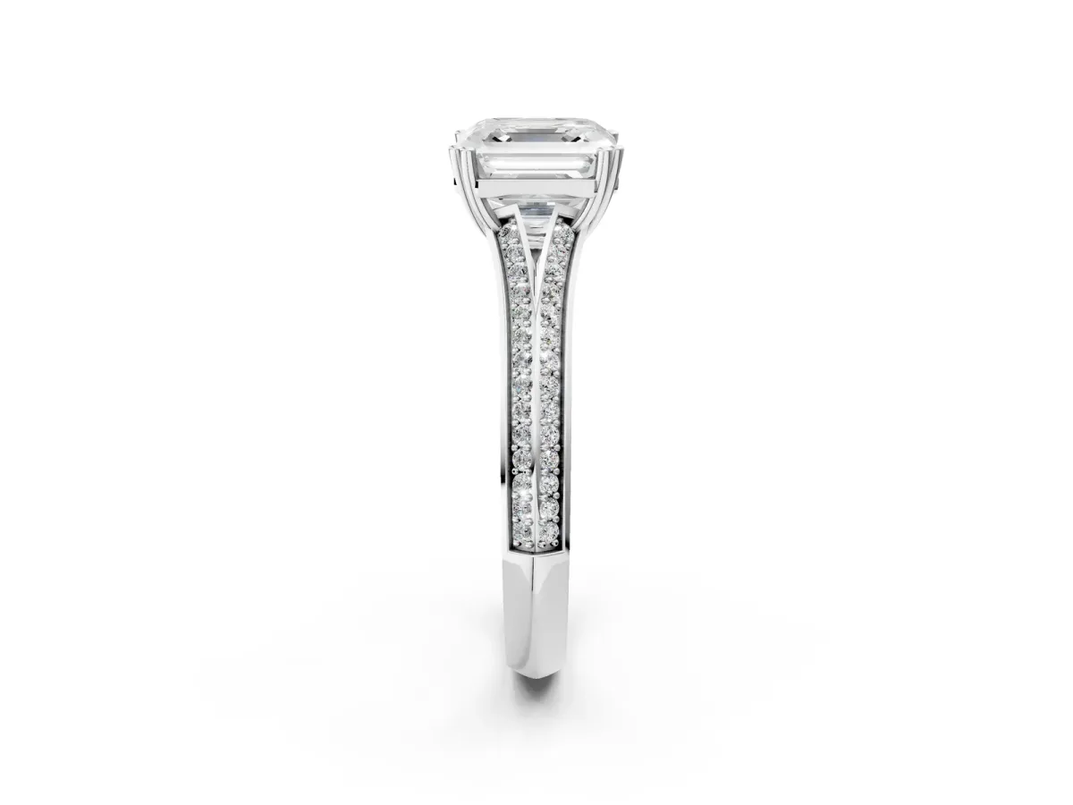 Asscher Cut Diamond Split Shank Engagement Ring with Pavé Band Platinum