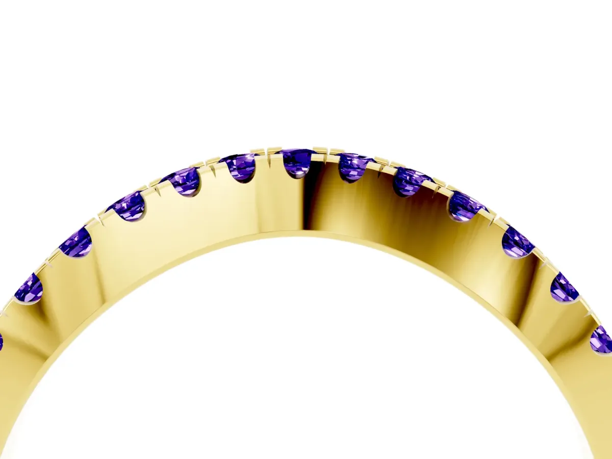 Round Tanzanite Pavé Curved Band with Shared Prong Setting Yellow gold