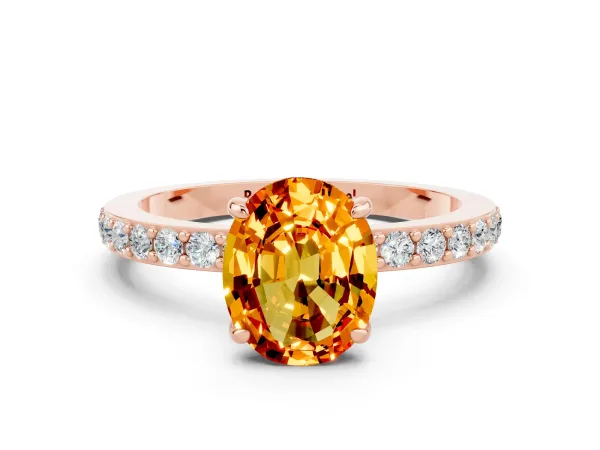 Oval Cut Citrine Solitaire Engagement Ring with Pavé Band and Four-Prong Setting Rose gold