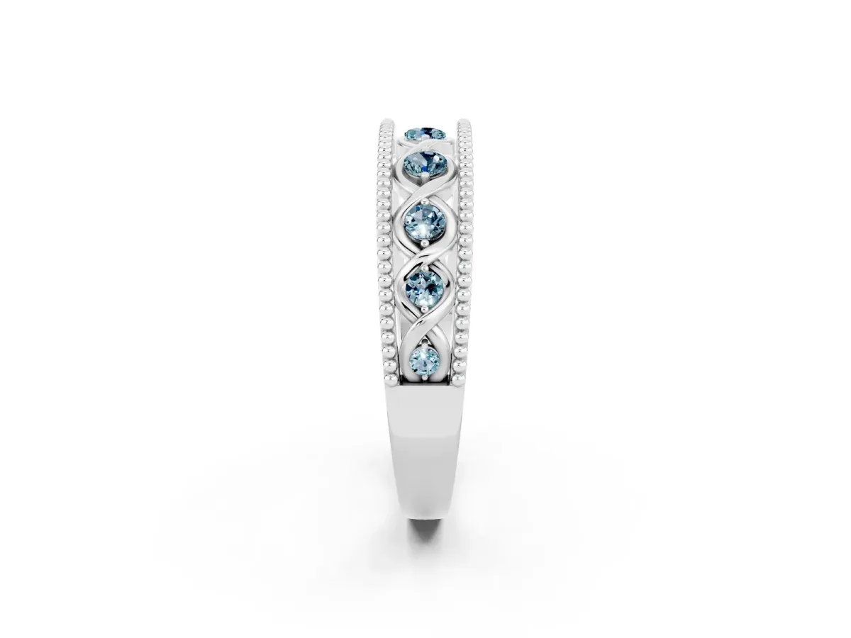 Round Aquamarine Twist Milgrain Band with Bezel Setting Silver