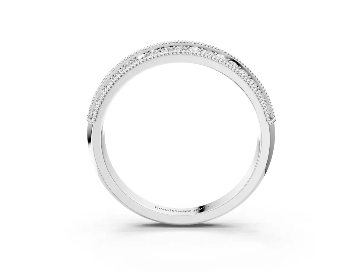 Pavé Round Diamond Milgrain Eternity Band Platinum