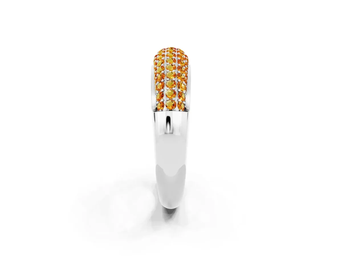 Three-Row Pavé Round Citrine Dome Band Silver