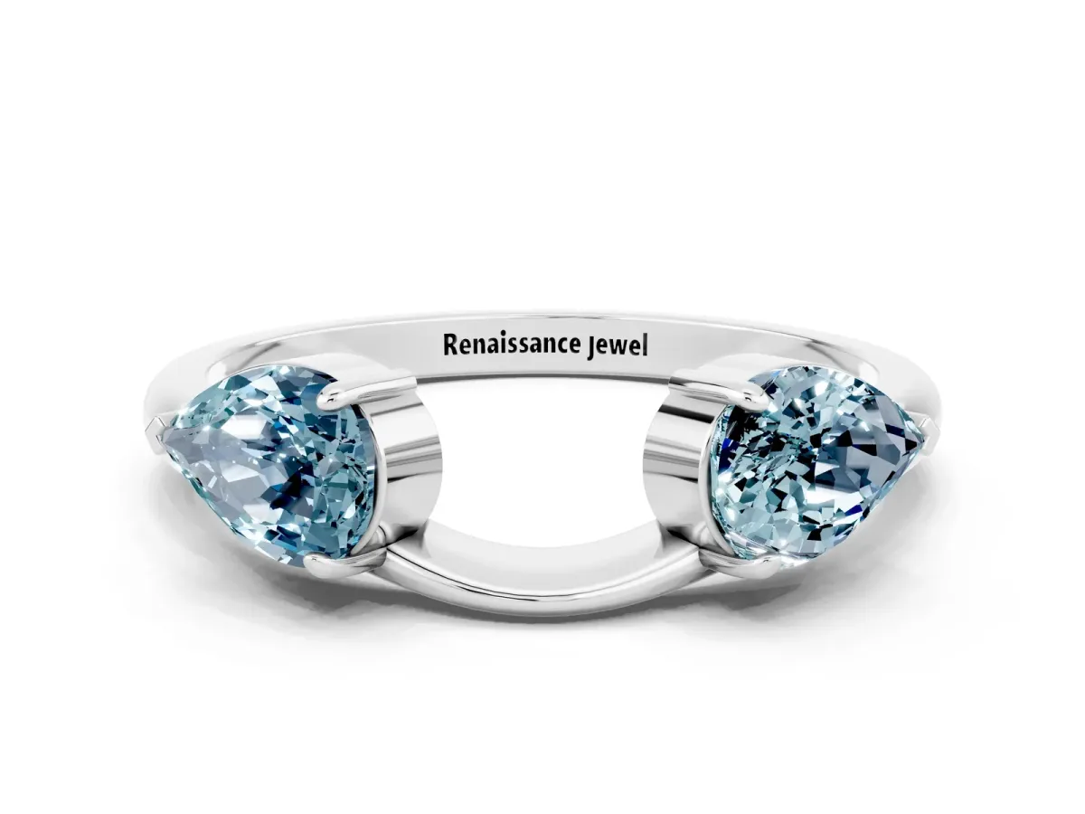 Two-Stone Pear Aquamarine Bypass Ring with Prong Setting White gold