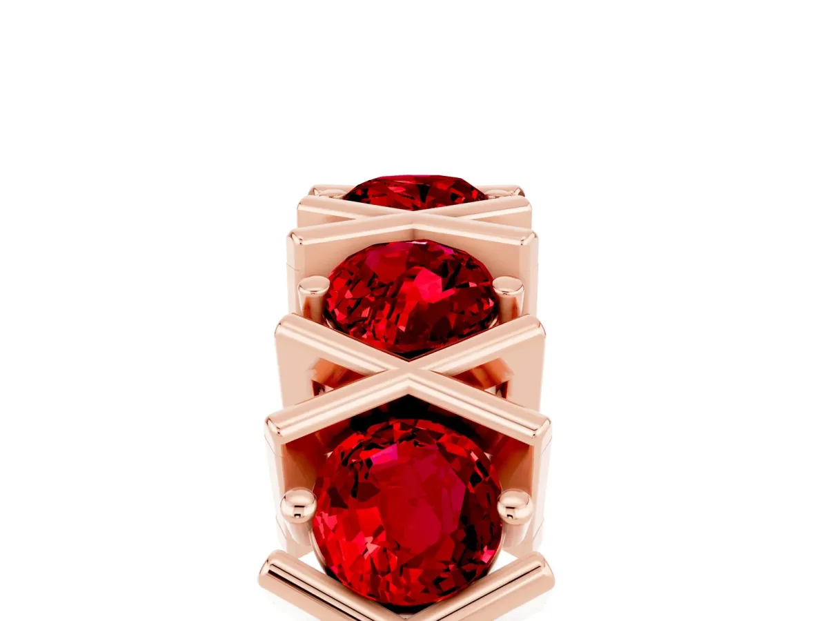 Round Ruby Channel Set Band with X-Prong Detail Rose gold