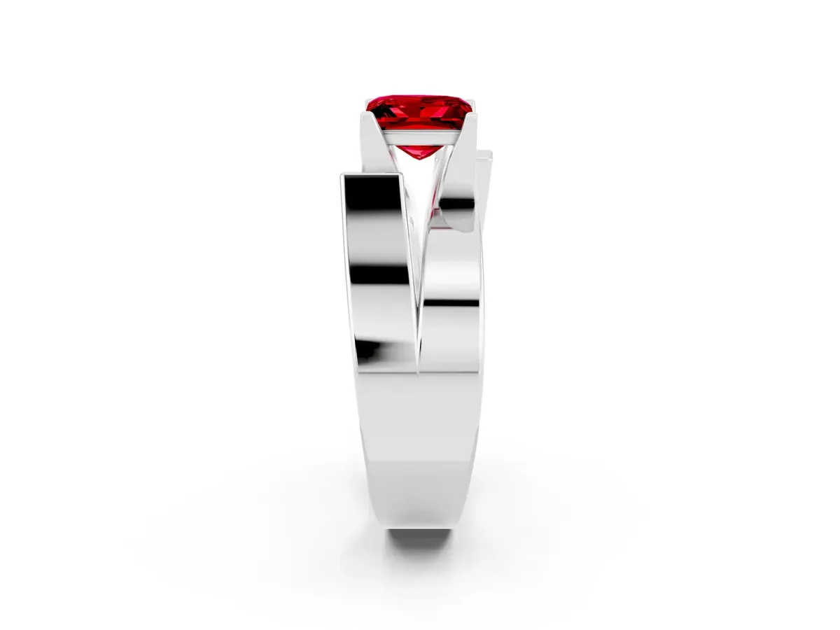 Modern Tension Set Princess Cut Ruby Solitaire Wide Band Ring White gold