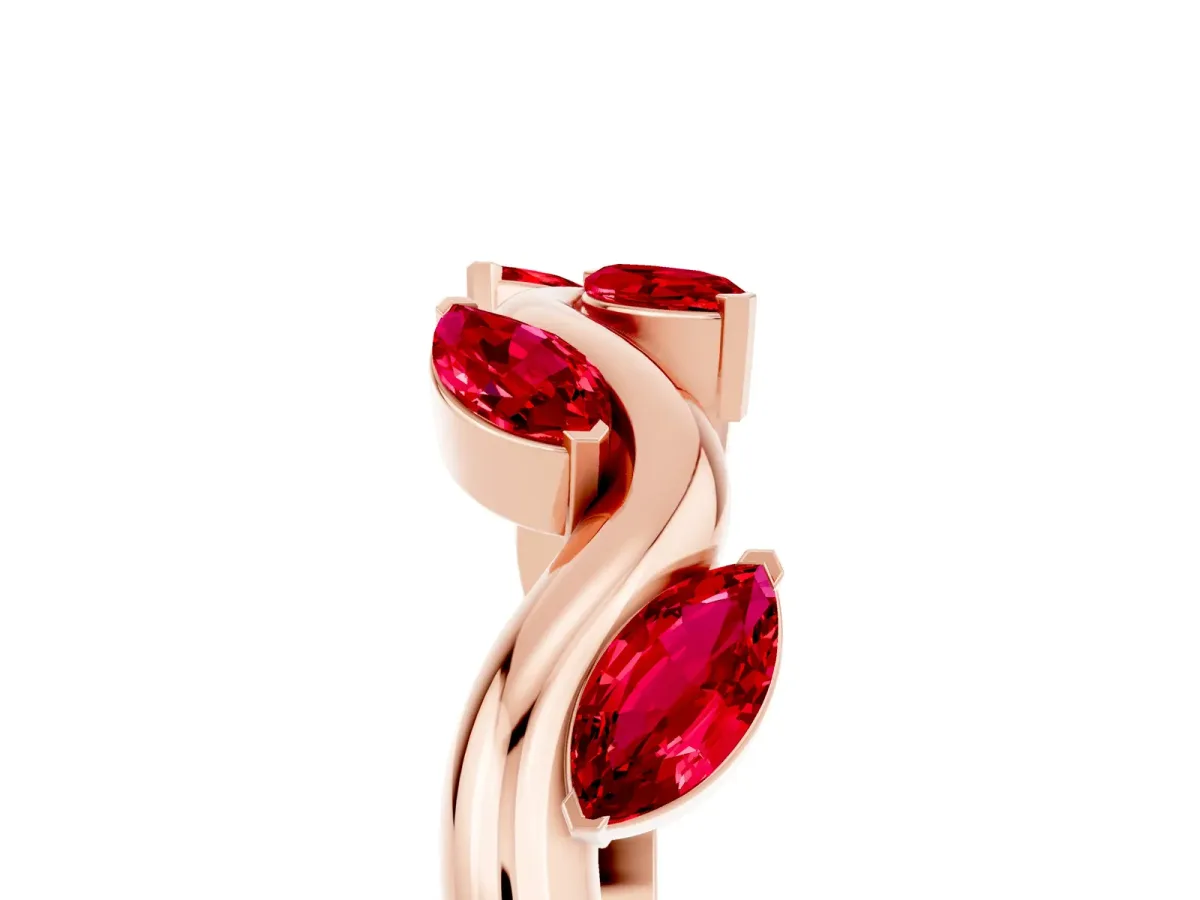 Marquise Ruby Twisted Band with Prong Setting Rose gold