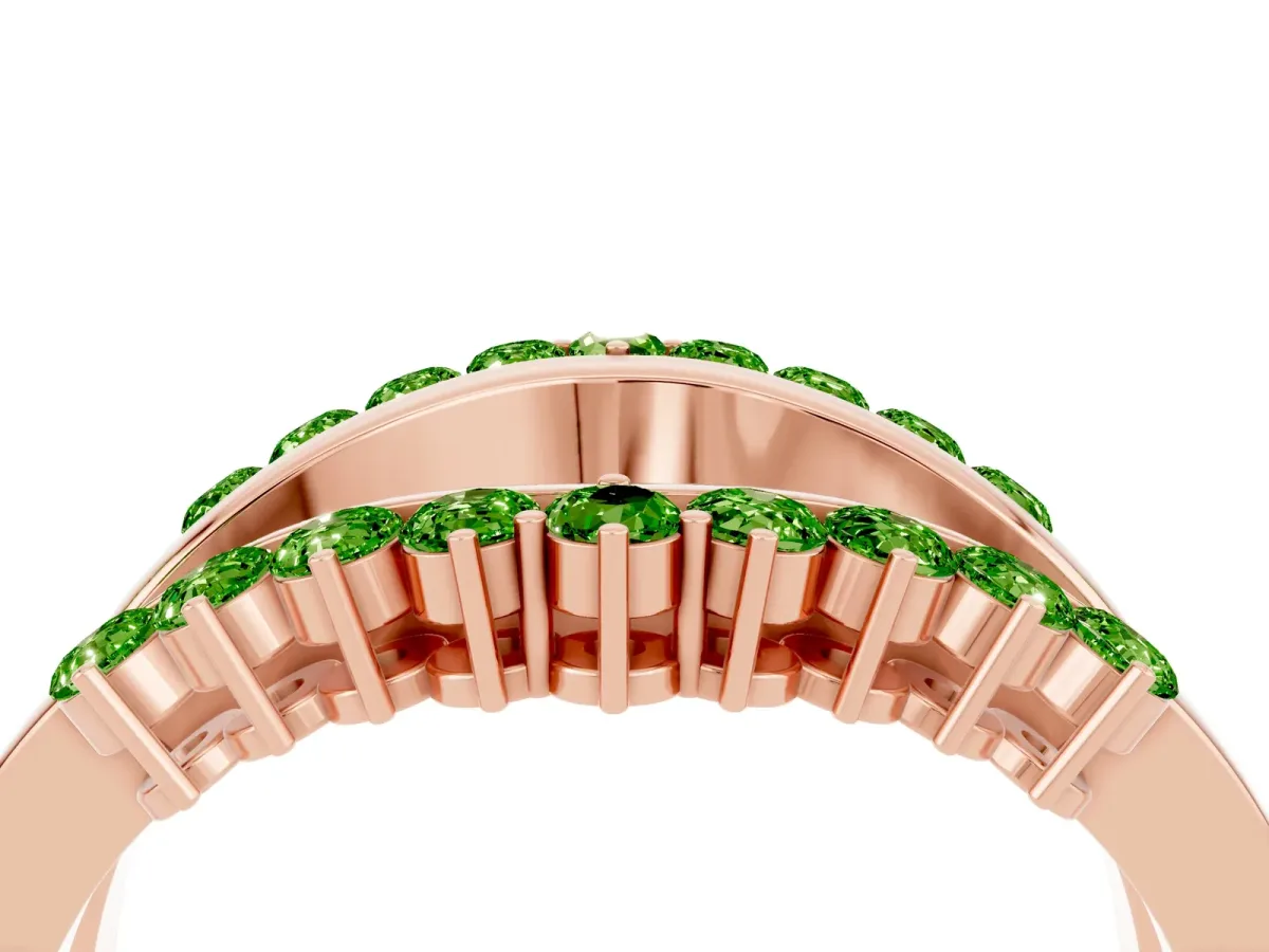 Round Peridot Chevron Contour Band with Prong Setting Rose gold