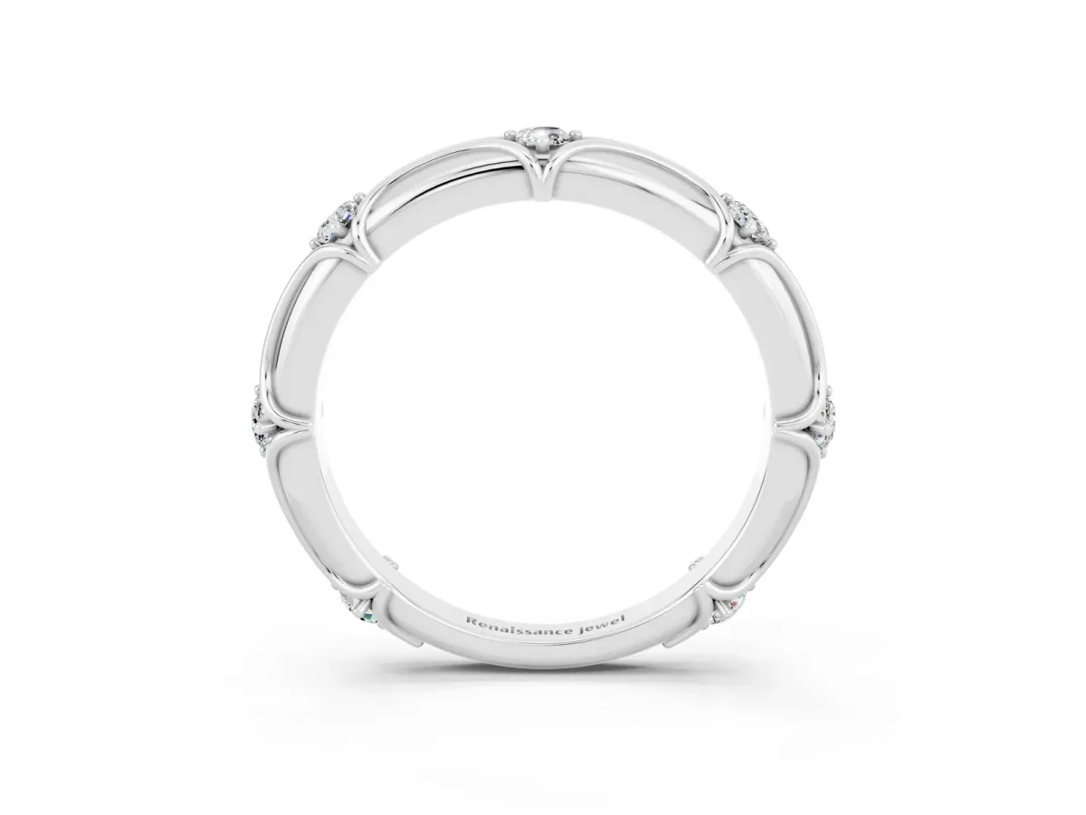 Round Moissanite Prong Set Milgrain Eternity Band Platinum