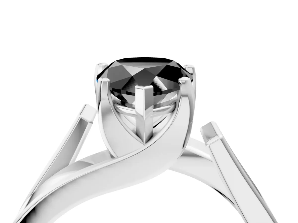Fancy Black Modern Tension Set Pear Cut Diamond Solitaire Wide Band Ring Silver